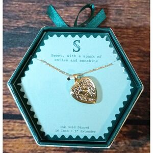 A New Day Initial S Heart Necklace 14k Gold Dipped 16-19 Inch Adjustable Boxed
